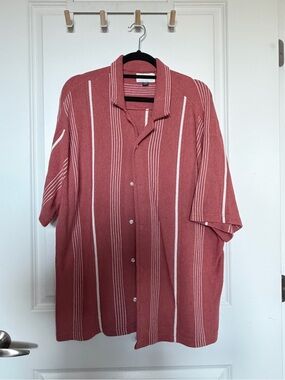 American Eagle Outfitters Rust-Red Vertical Stripe Button-Down Shirt